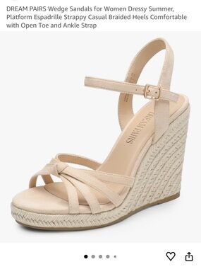 Dream Pairs Neutral Beige Braided Espadrille Wedge Sandals with Ankle Strap